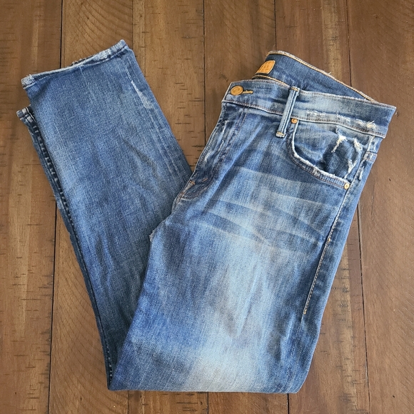 MOTHER Denim - MOTHER The Drop Out Tequila Truth Dark Wash 5 Pocket Blue Straight Jeans 27 EUC